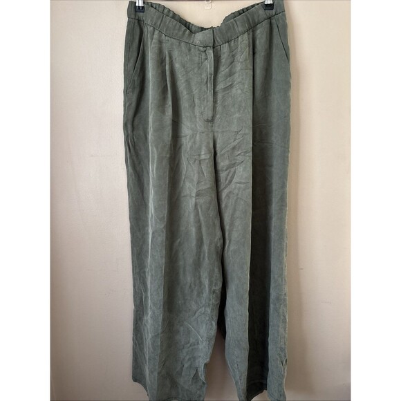 Eileen Fisher Womens Large Green Wide Leg Pants Pull On Casual - Picture 1 of 7